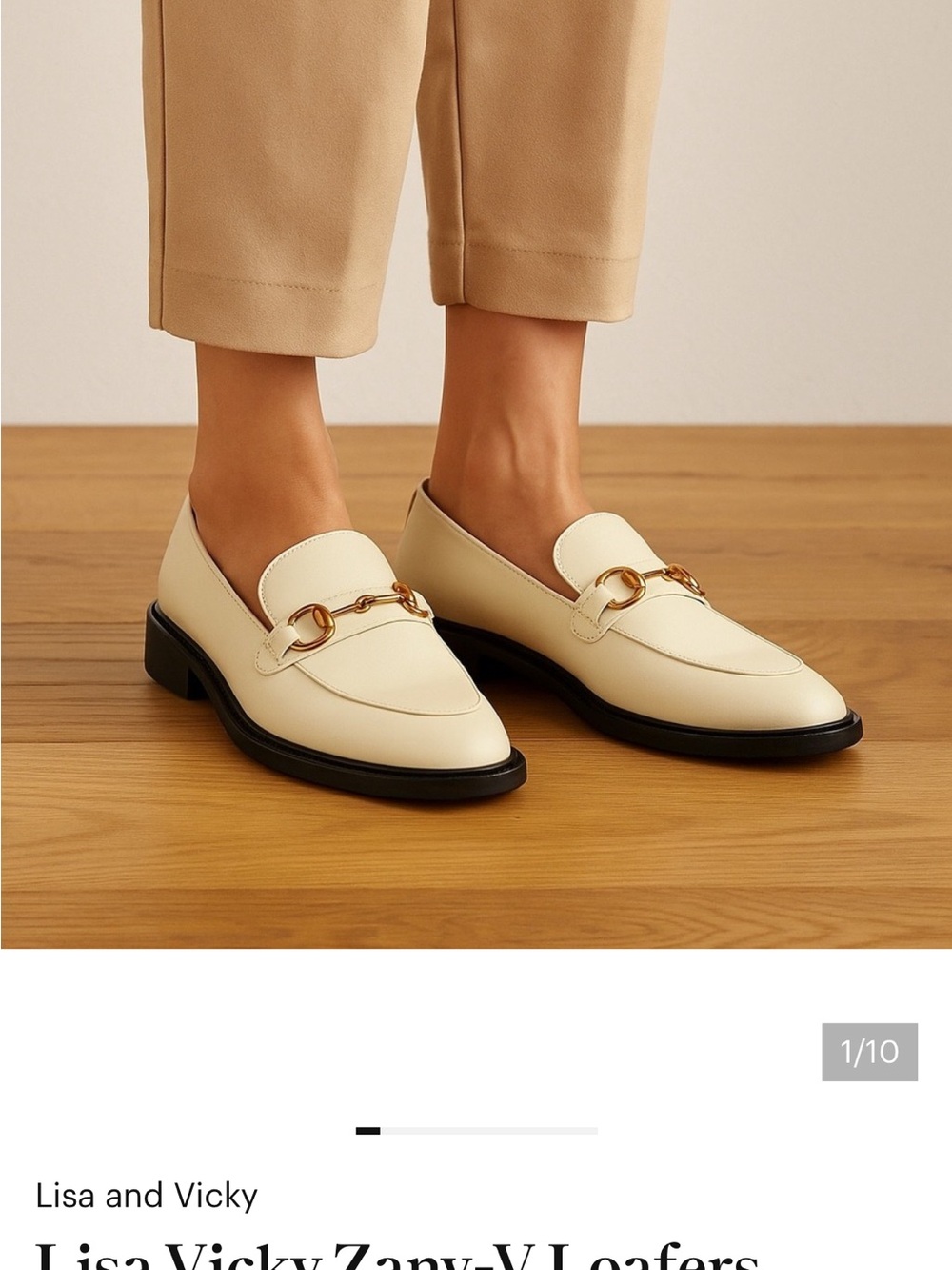 Lisa Vicky Cream Leather Loafers with Gold Bit. Worn Once, excellent condition.
